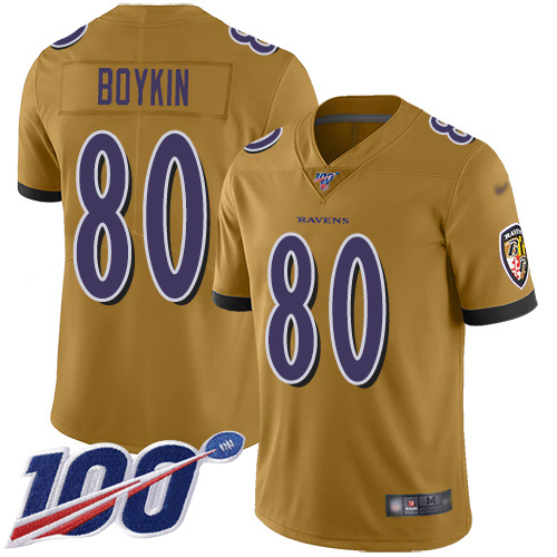 Baltimore Ravens Limited Gold Men Miles Boykin Jersey NFL Football #80 100th Season Inverted Legend->youth nfl jersey->Youth Jersey